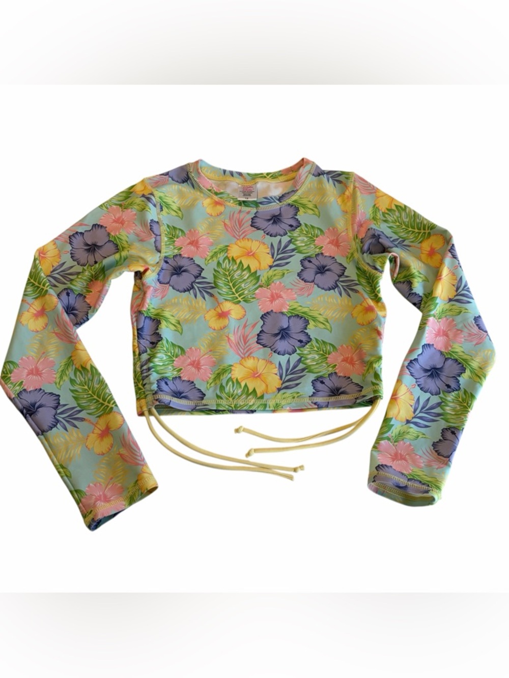 RUFFLE BUTTS Girls’ Vibrant Hibiscus Print Long Sleeve Rash Guard Swim Size 12
